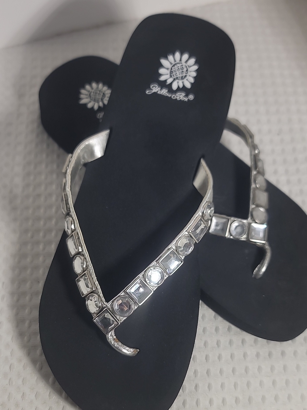 Yellow Box Black Sandals with Silver Gem Straps - Picture 5 of 5
